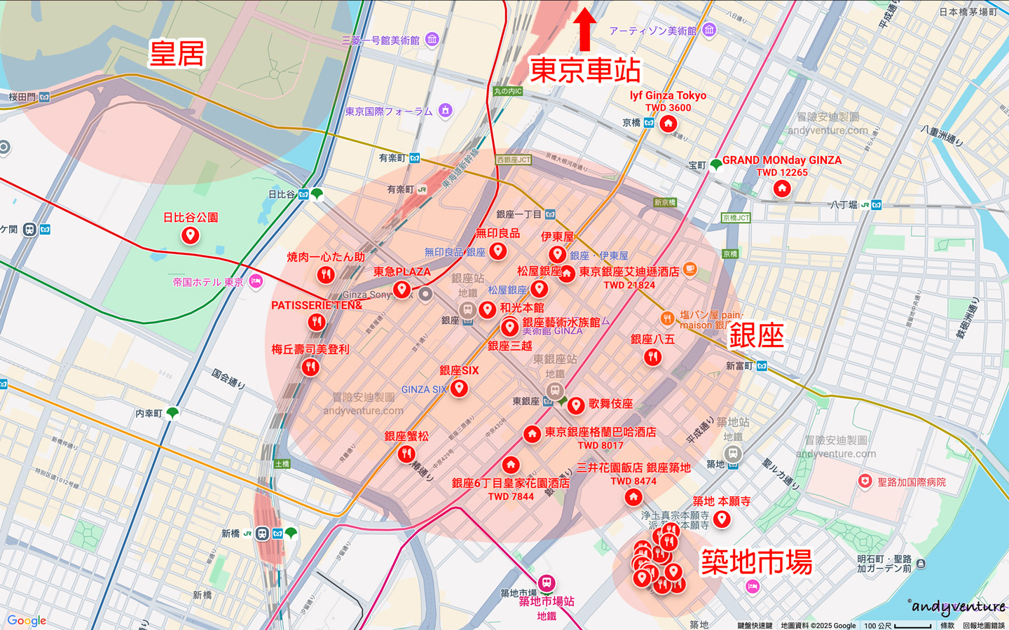 銀座住宿地圖