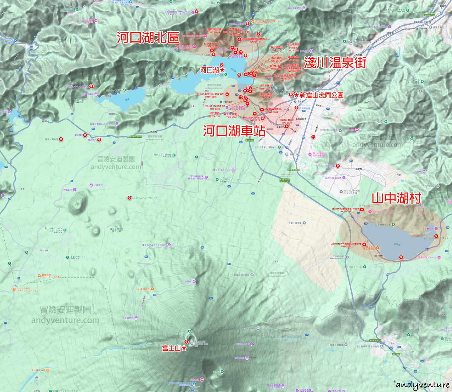 河口湖住宿區域地圖