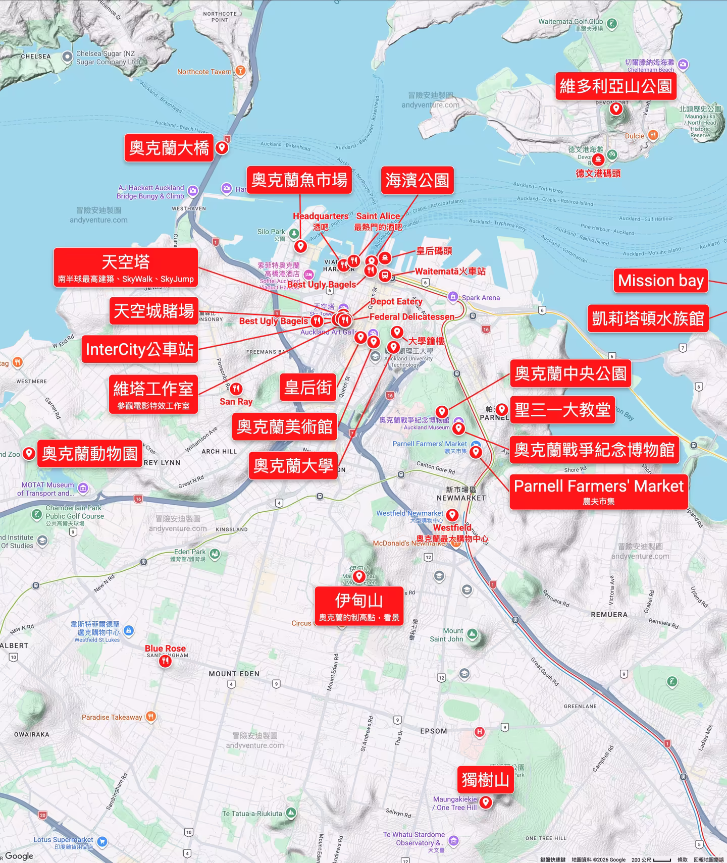 奧克蘭市區景點地圖 奧克蘭市區景點地圖