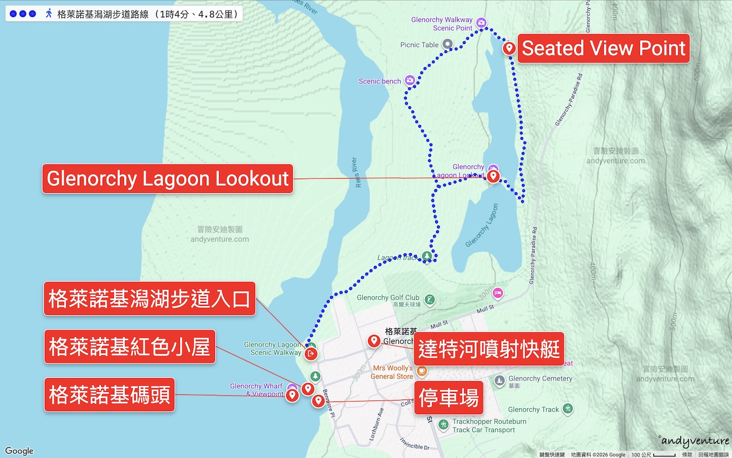 Glenorchy Walkway路線地圖 Glenorchy Walkway路線地圖