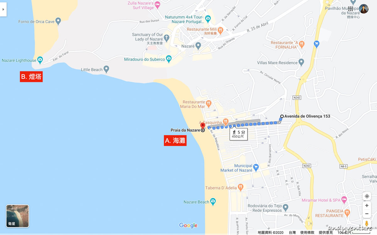 納扎雷海灘google map位置