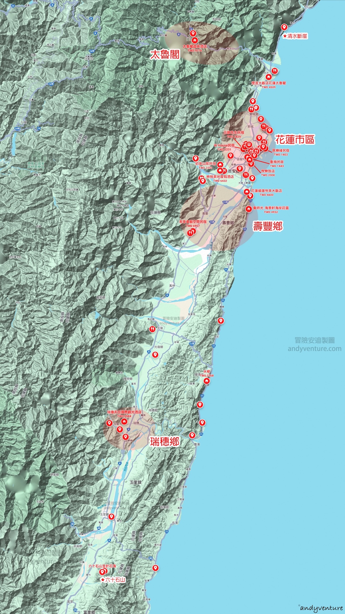 花蓮住宿地圖 花蓮住宿地圖