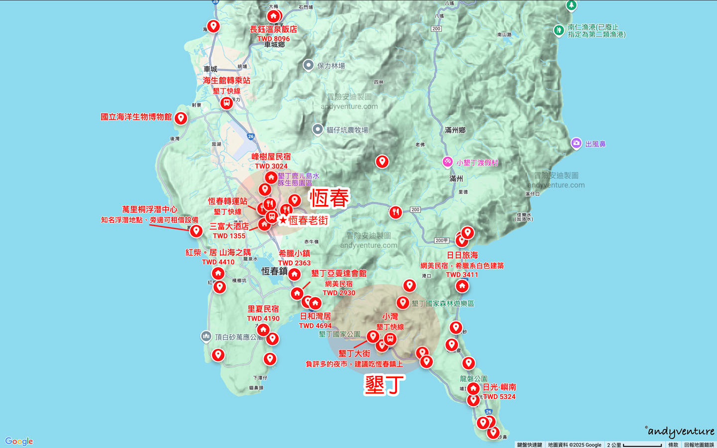 墾丁住宿地圖 墾丁住宿地圖