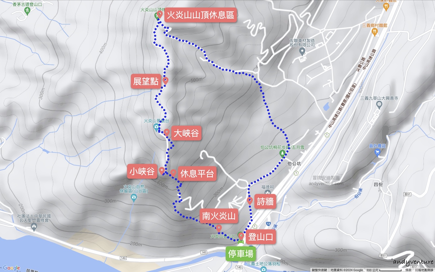 火炎山步道路線