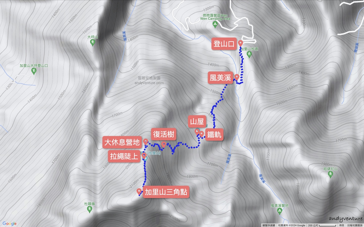 加里山的景點和路線地圖