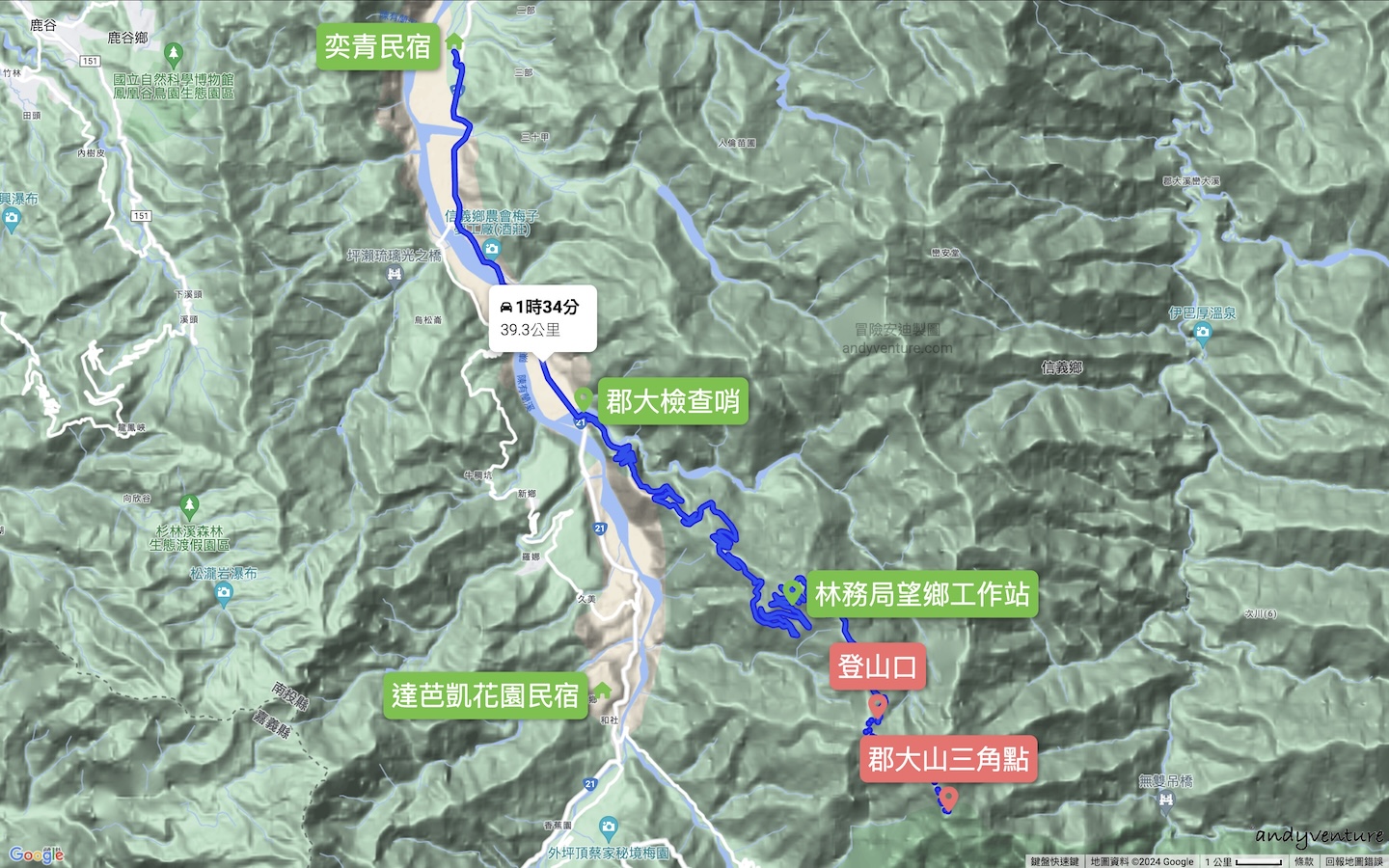 郡大山景點和路線地圖